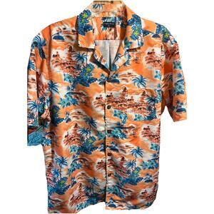 Tropical Storm Hawaiian Shirt Men’s Size XL Button Down Orange Blue White Beach